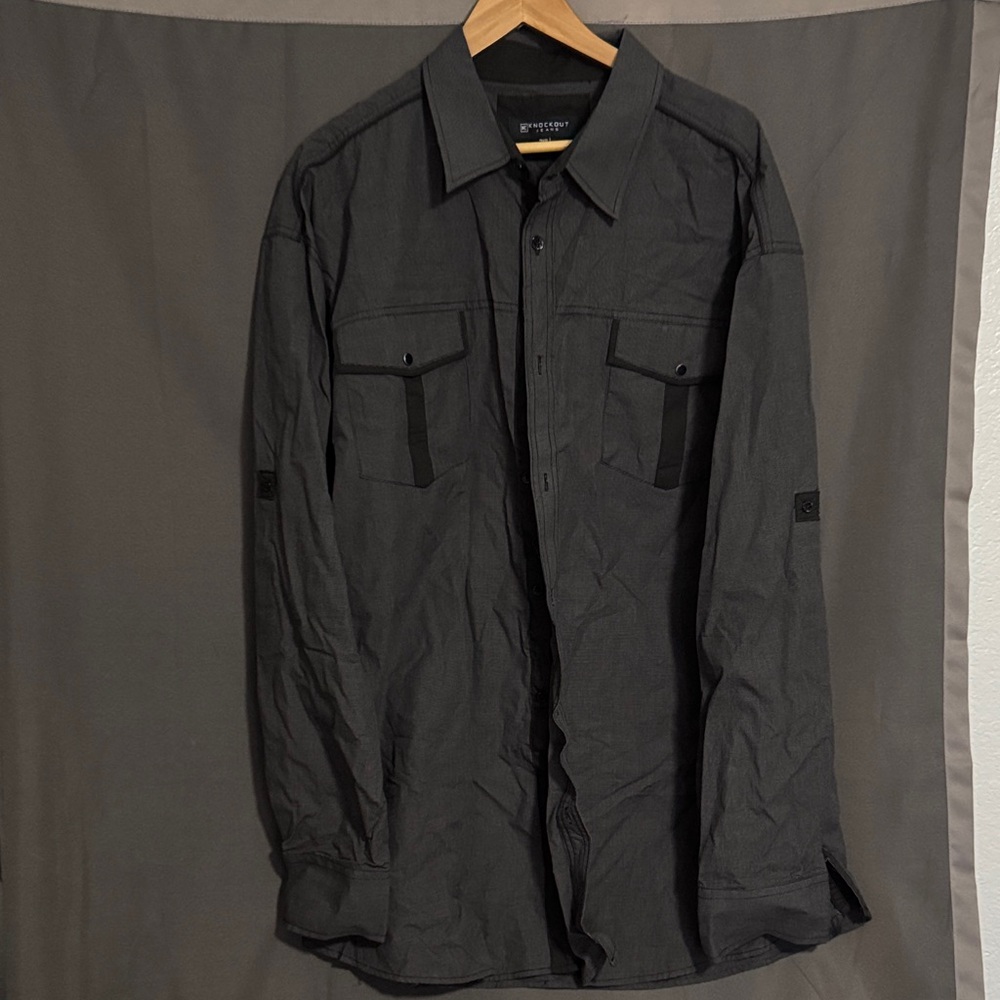 Men's Charcoal Button-Up Shirt Jacket